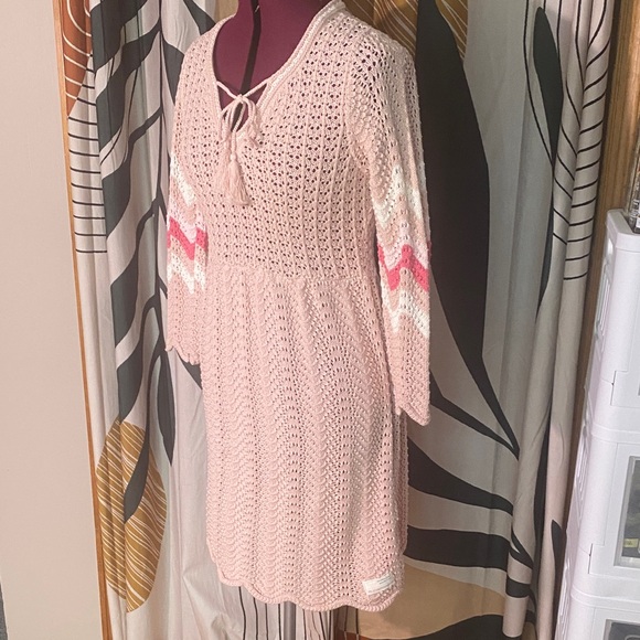 Odd Molly Blush Crochet Long Sleeve Dress